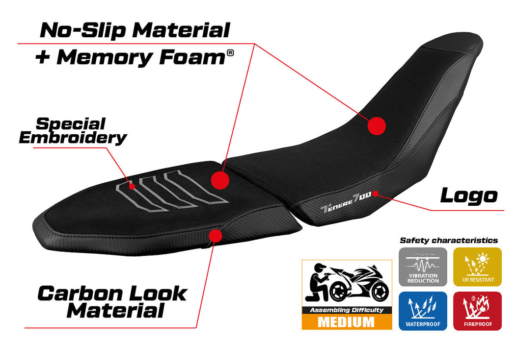 Yamaha Tenere 700 Raid 2022-2024 Seat Cover Tappezzeria Italia Comfort Ultragrip inBlack
