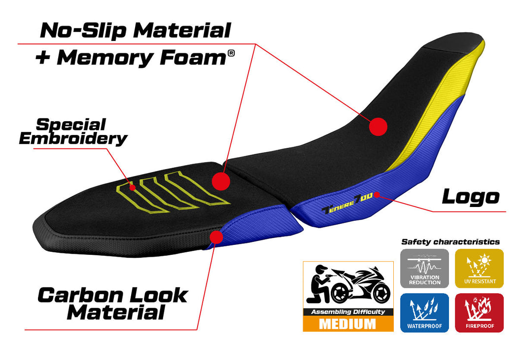 Yamaha Tenere 700 Raid 2022-2024 Seat Cover Tappezzeria Italia Comfort Ultragrip in Black and Yellow