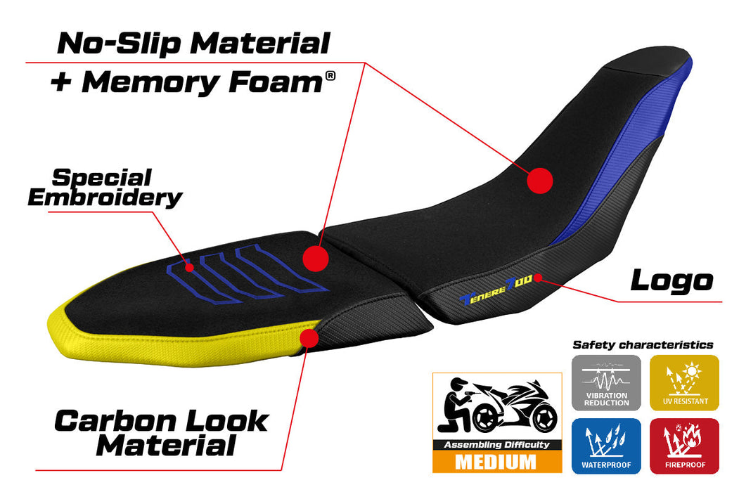 Yamaha Tenere 700 Raid 2022-2024 Seat Cover Tappezzeria Italia Comfort Ultragrip in Yellow and Black