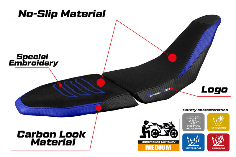 Yamaha Tenere 700 Raid 2022-2024 Seat Cover Tappezzeria Italia Ultragrip in Blue