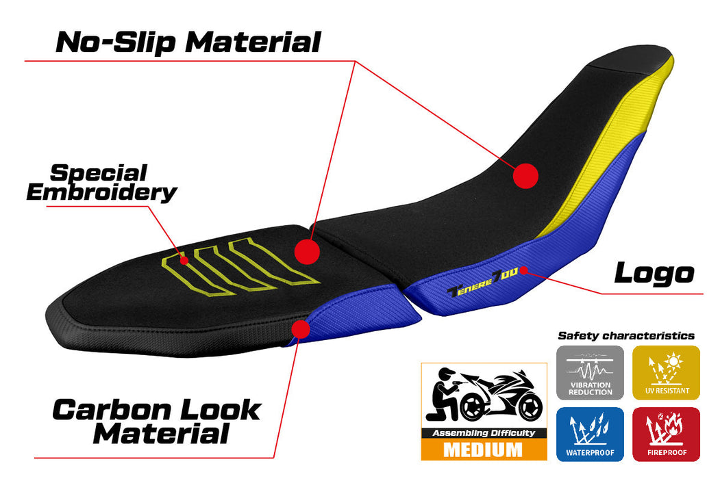Yamaha Tenere 700 Raid 2022-2024 Seat Cover Tappezzeria Italia Ultragrip in Blue and Yellow