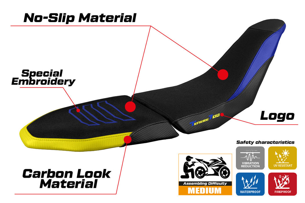 Yamaha Tenere 700 Raid 2022-2024 Seat Cover Tappezzeria Italia Ultragrip in Yellow and Blue