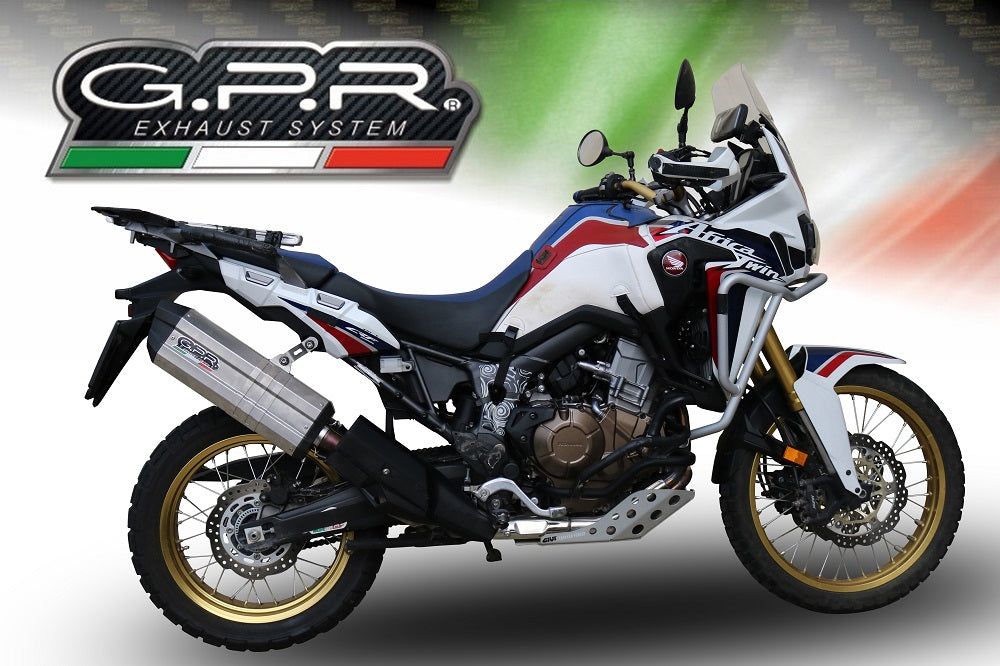 GPR Exhaust System Honda CRF1000L Africa Twin 2015-2017, Sonic Titanium, Slip-on Exhaust Including Removable DB Killer and Link Pipe
